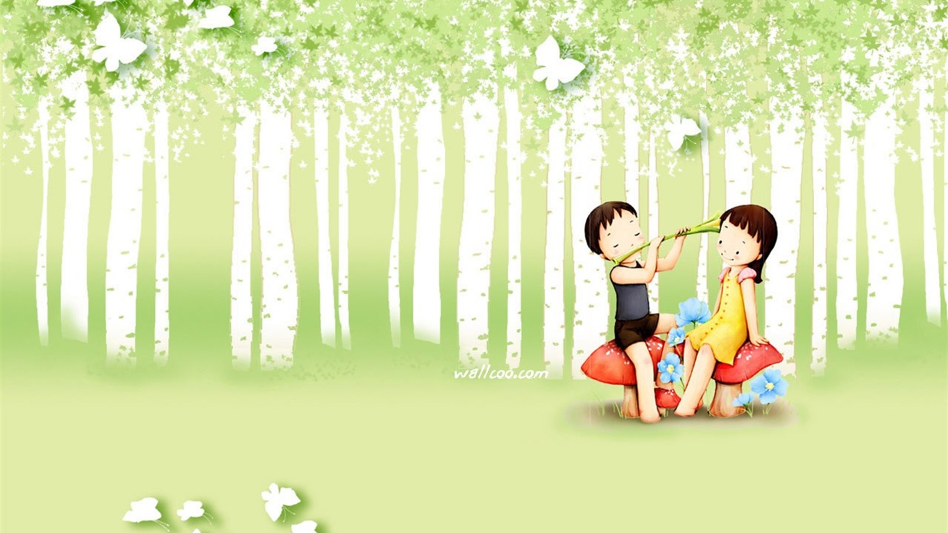 Webjong 溫馨甜蜜小情侶插畫 #16 - 1366x768