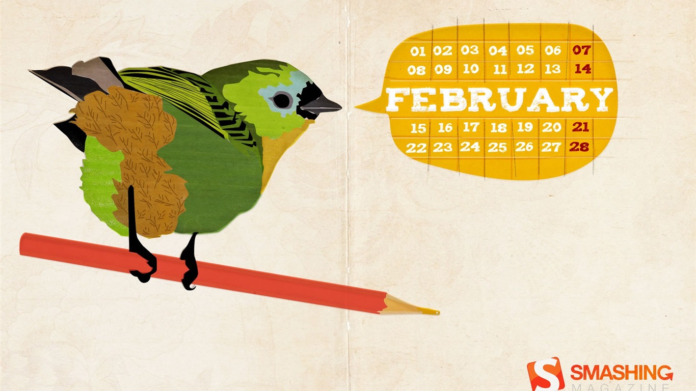 Februar 2010 Kalender Wallpaper kreative #10 - 1366x768