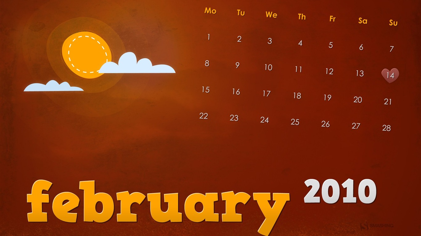 Februar 2010 Kalender Wallpaper kreative #12 - 1366x768