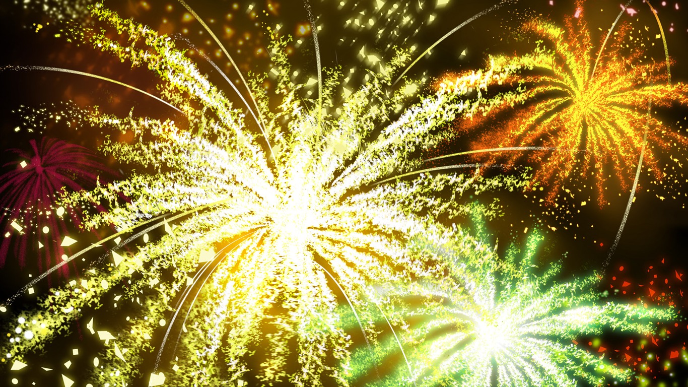 feux d'artifice coloré fond d'écran HD #17 - 1366x768