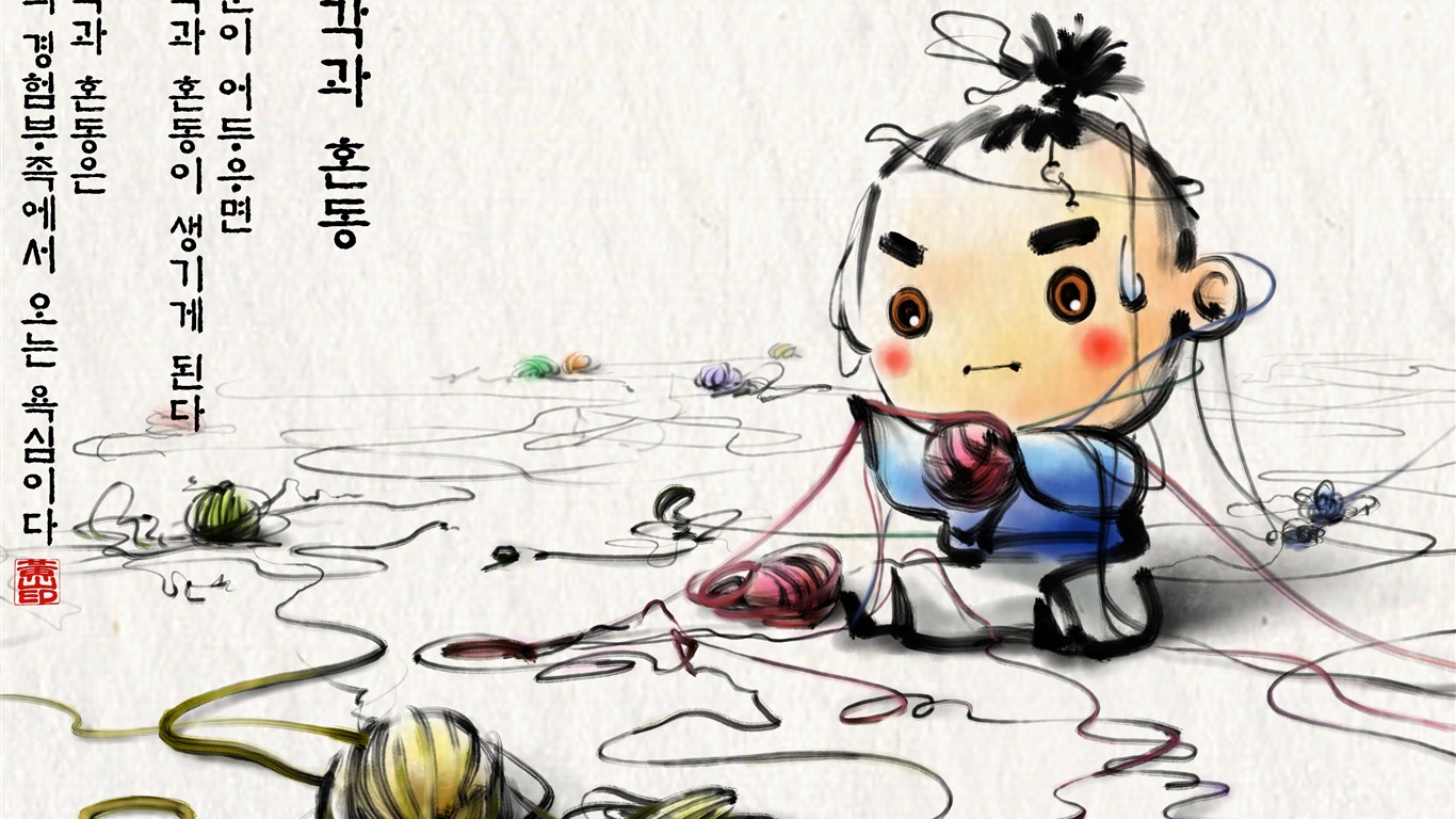 韓國水墨風格 卡通壁紙 #49 - 1366x768