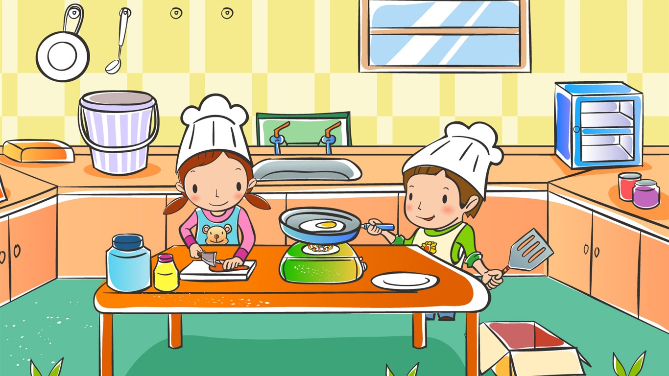 Vector cartoon childhood wallpaper (1) #10 - 1366x768