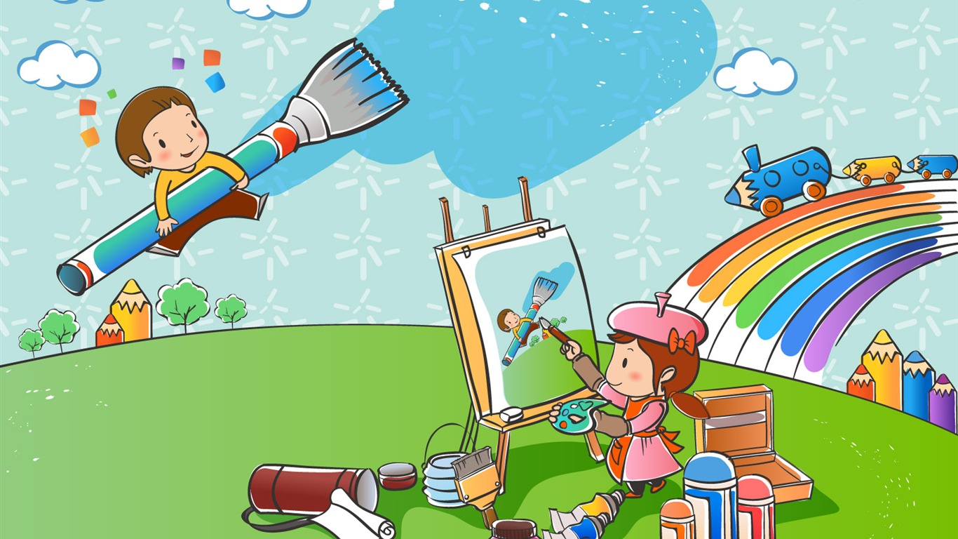 Vector cartoon childhood wallpaper (1) #20 - 1366x768