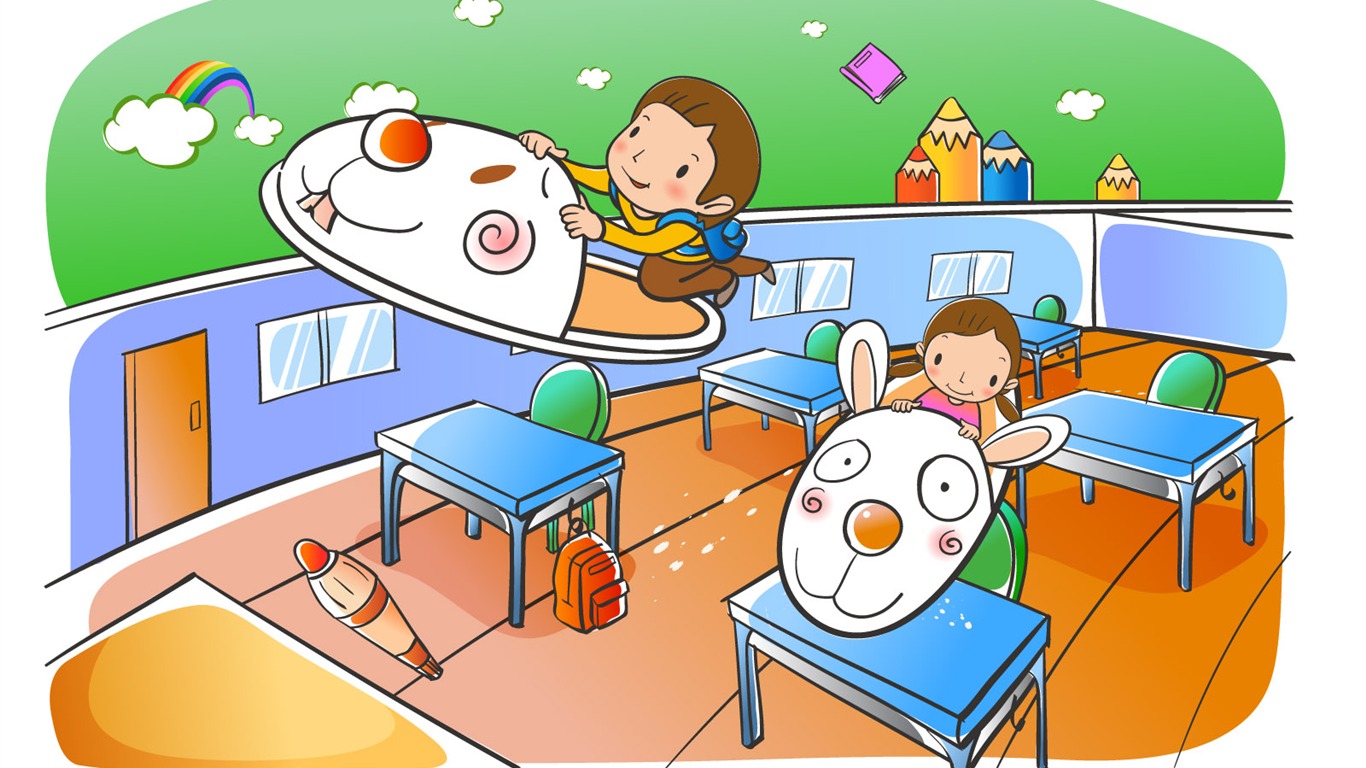 Vector cartoon childhood wallpaper (2) #6 - 1366x768