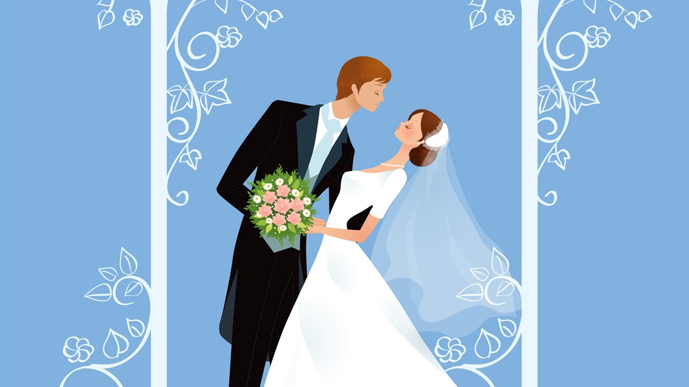 Vector mariée mariage papier peint (1) #1 - 1366x768