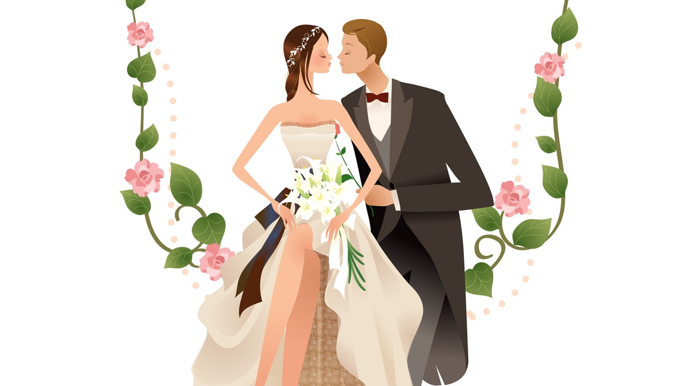 Vector mariée mariage papier peint (1) #6 - 1366x768