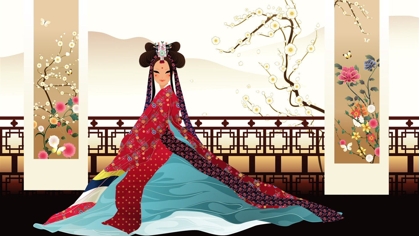 矢量朝鮮族女性 壁紙(一) #2 - 1366x768