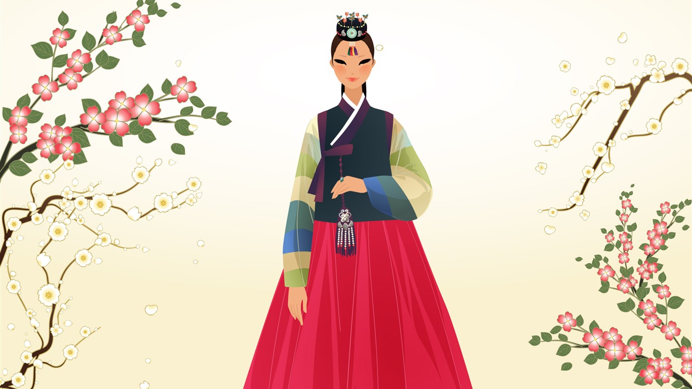 矢量朝鮮族女性 壁紙(一) #4 - 1366x768
