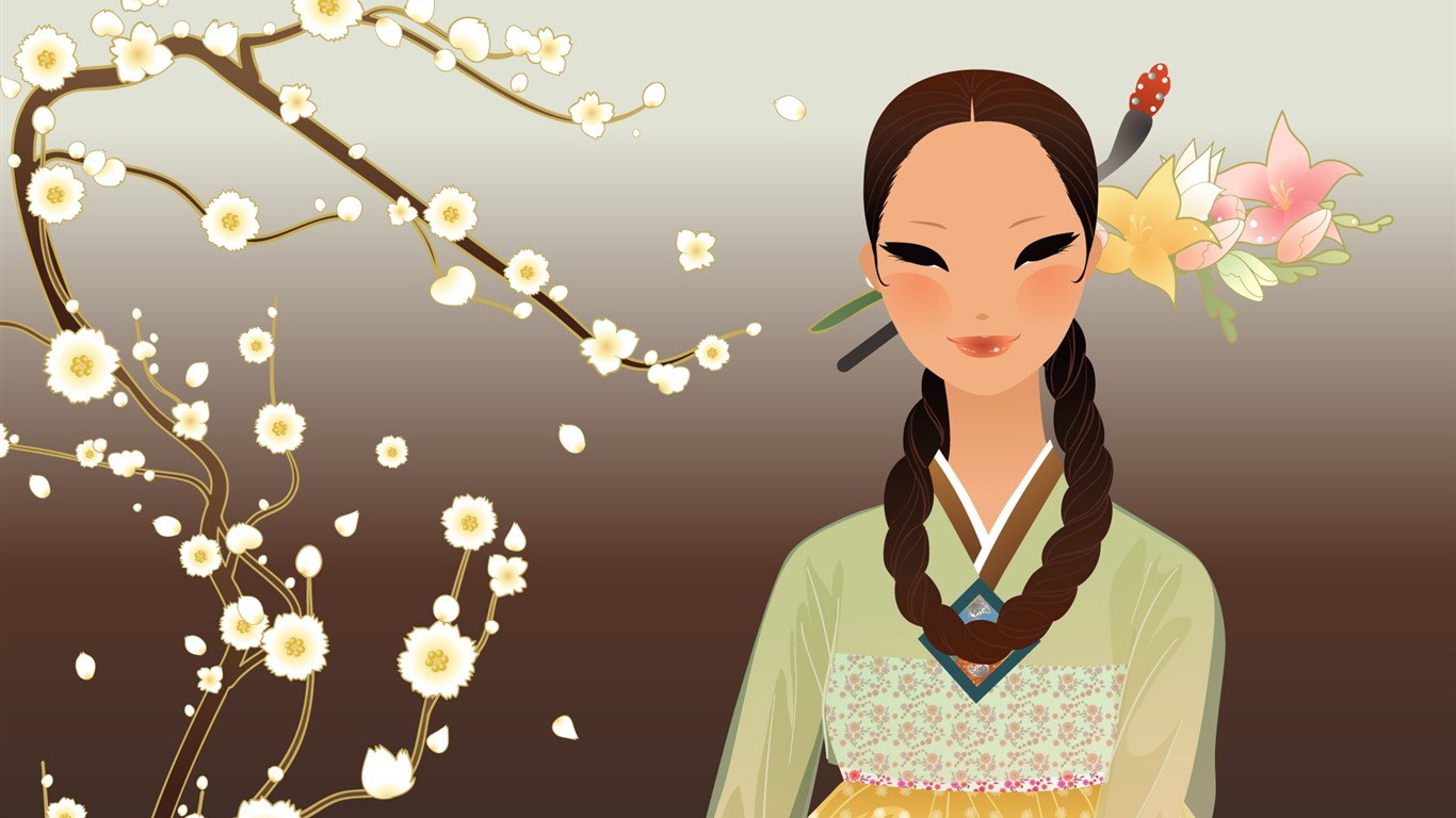 Vector wallpaper of Korean women (1) #14 - 1366x768