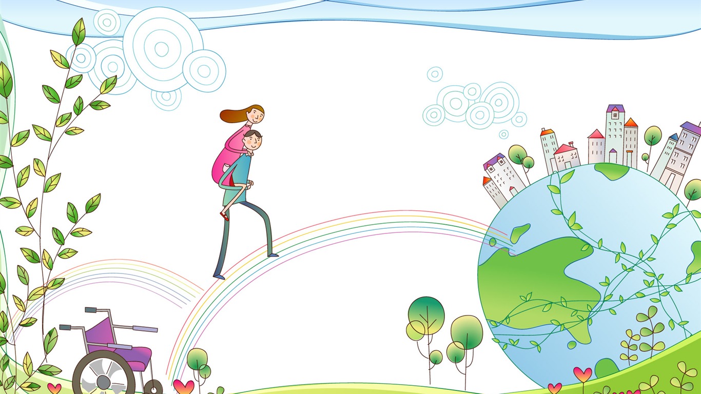 Vector cartoon lovers wallpaper (1) #6 - 1366x768