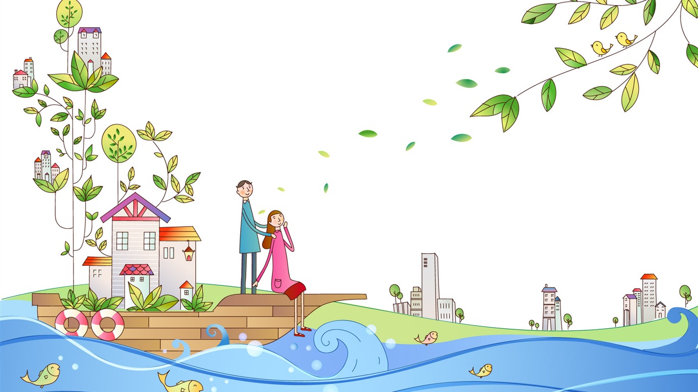 Vector cartoon lovers wallpaper (1) #13 - 1366x768