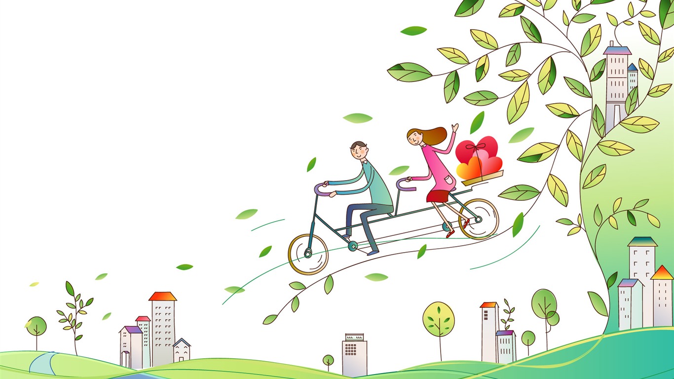 Vector cartoon lovers wallpaper (1) #18 - 1366x768