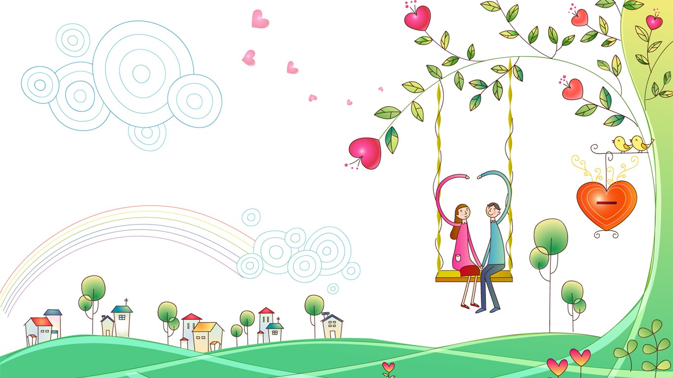 Vector cartoon lovers wallpaper (1) #20 - 1366x768