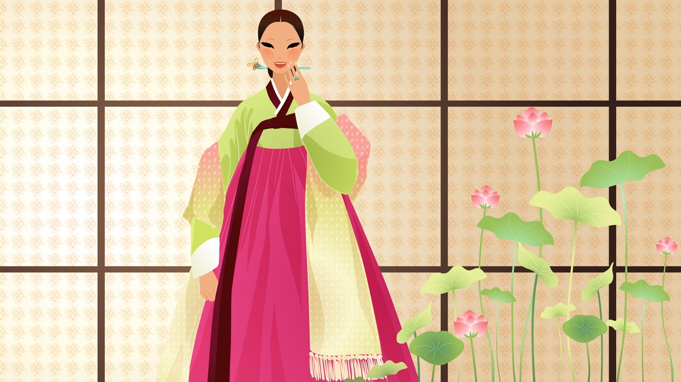 Vector wallpaper of Korean women (2) #6 - 1366x768