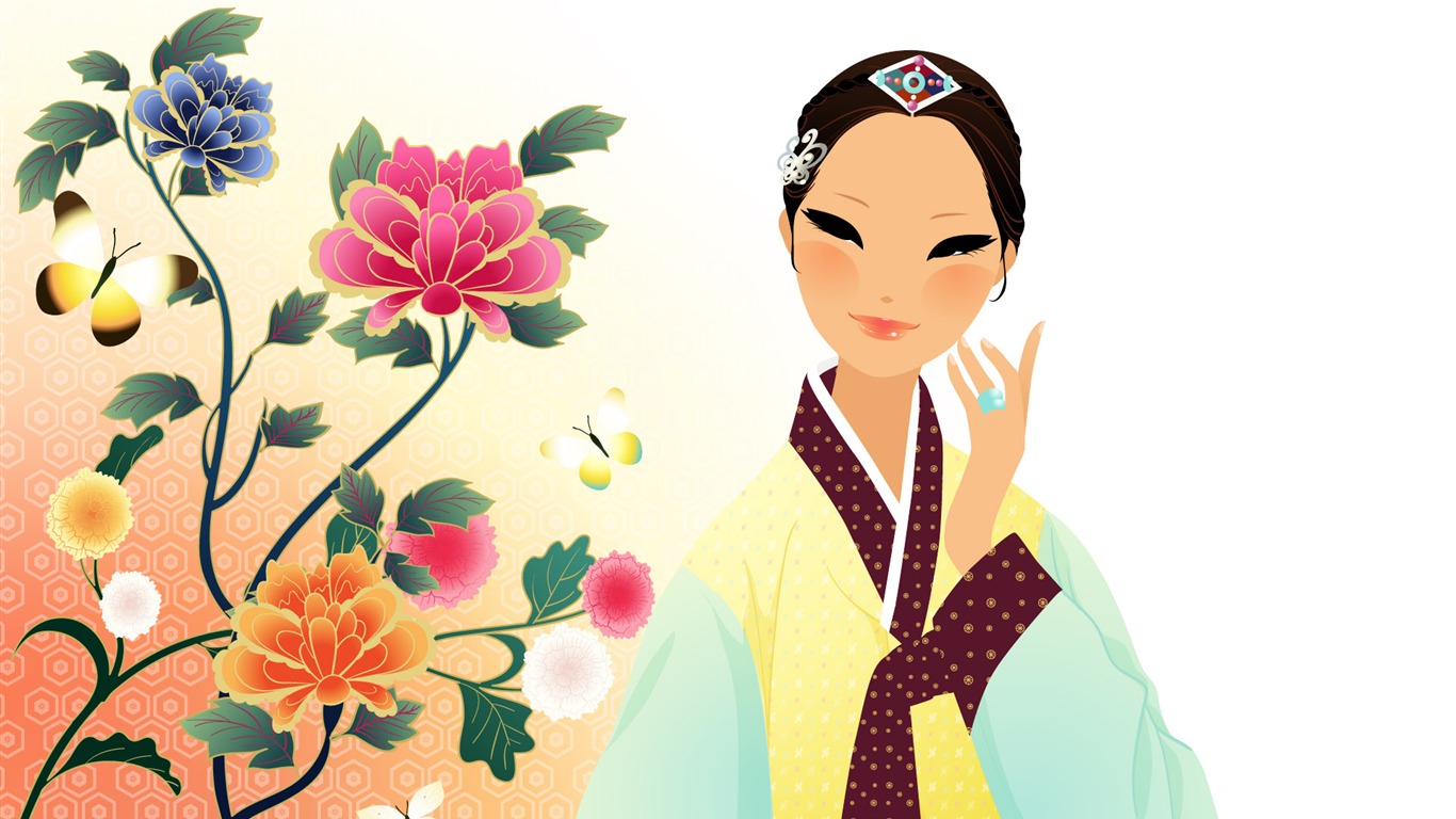 Vector wallpaper of Korean women (2) #8 - 1366x768
