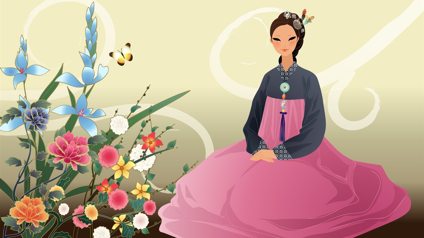 Vector wallpaper of Korean women (2) #17 - 1366x768