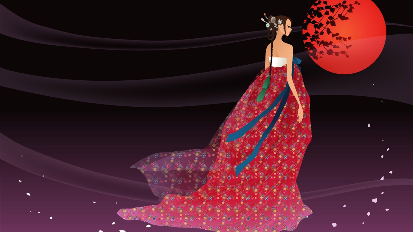 Vector wallpaper of Korean women (2) #20 - 1366x768