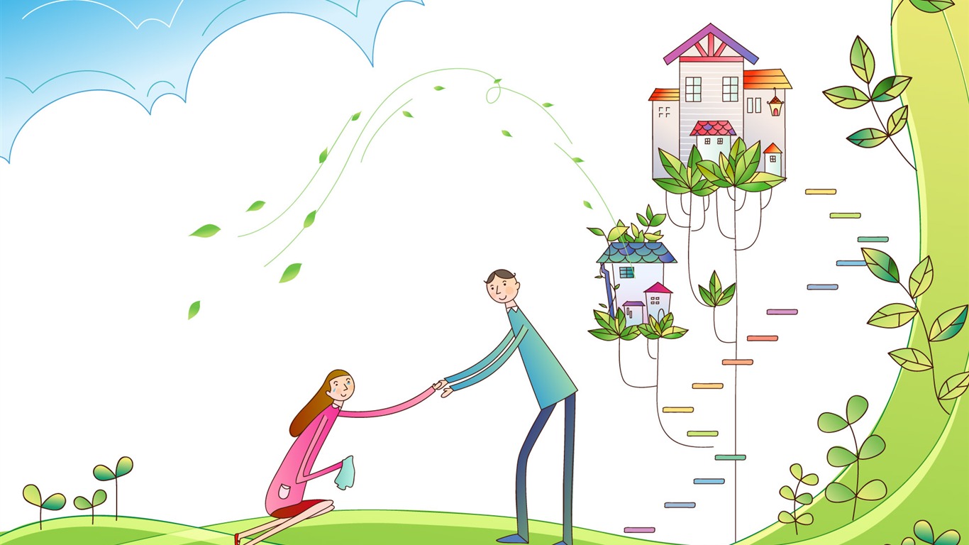Vector cartoon lovers wallpaper (2) #1 - 1366x768