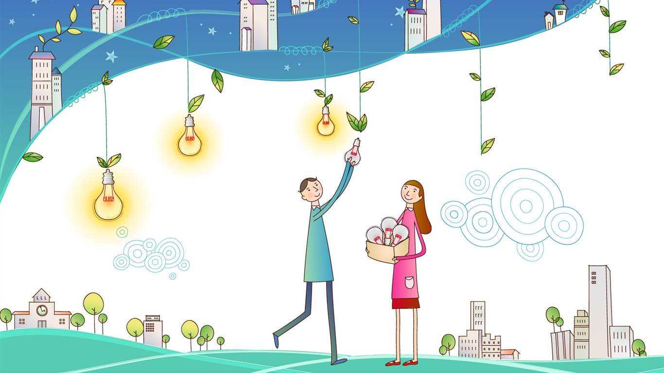 Vector cartoon lovers wallpaper (2) #19 - 1366x768