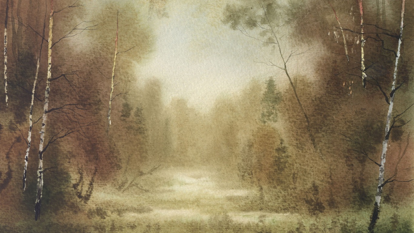 Watercolor landscape hand-painted wallpaper (1) #6 - 1366x768