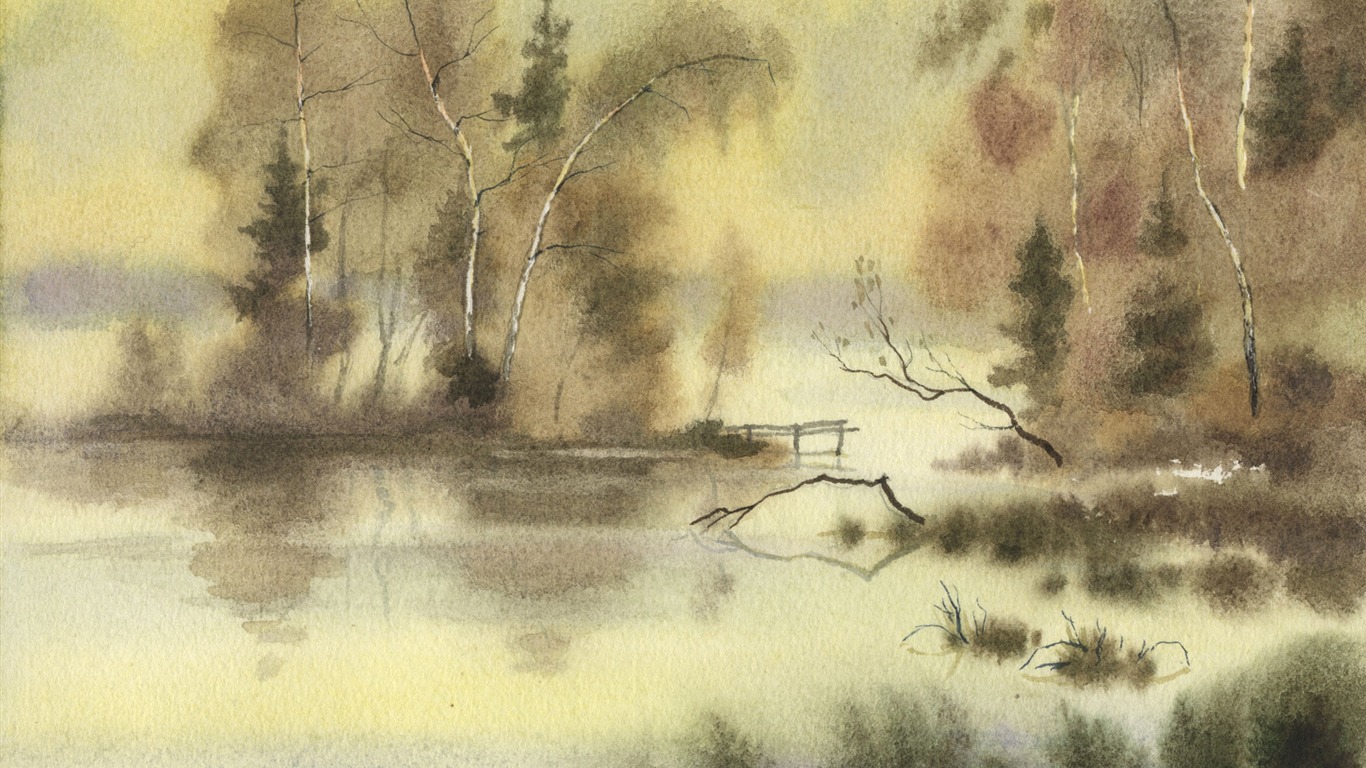 Akvarel krajiny ruka-malované tapety (1) #18 - 1366x768
