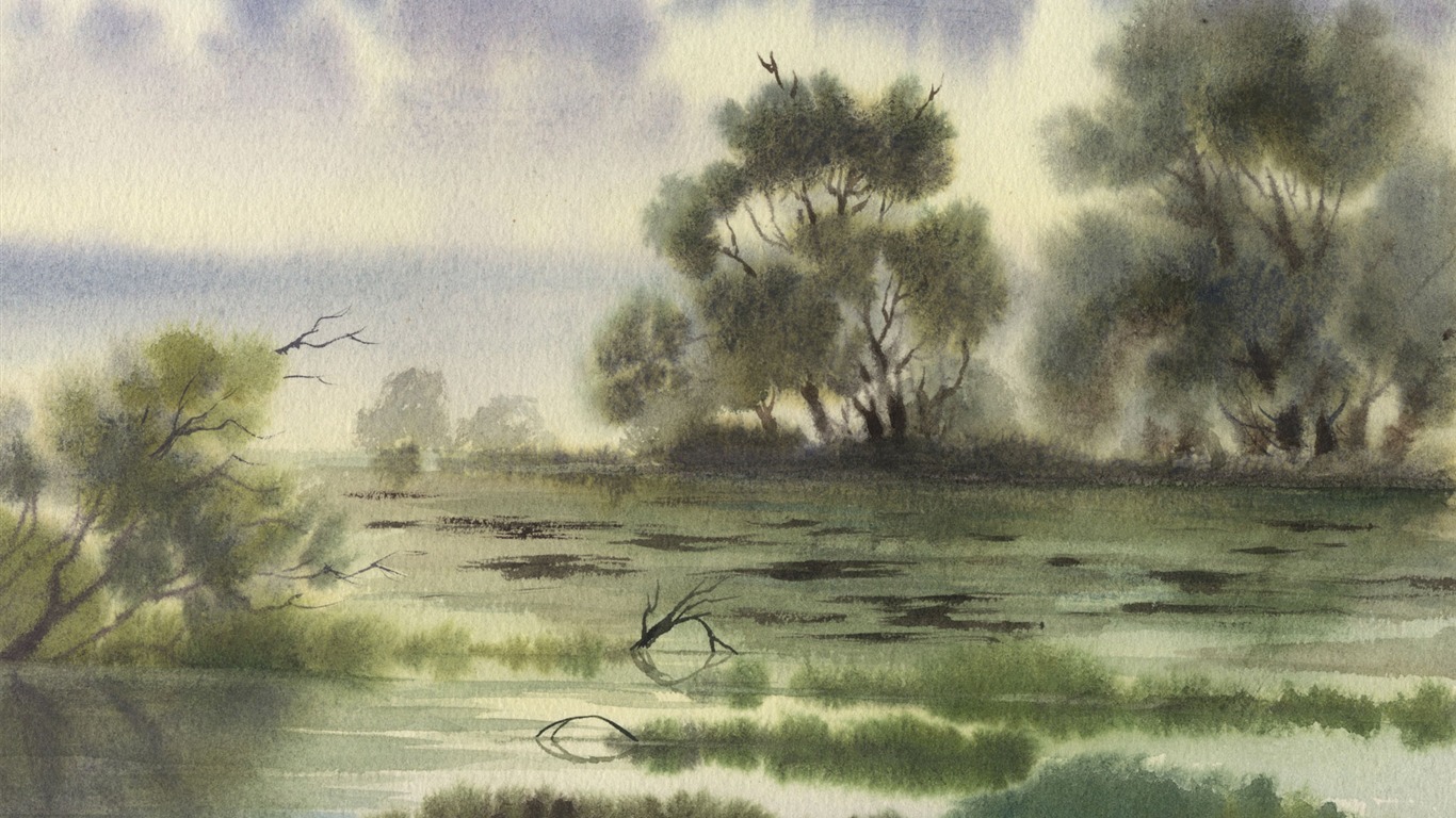 水彩景色 手繪壁紙(一) #19 - 1366x768