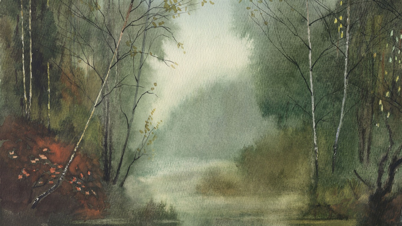 Akvarel krajiny ruka-malované tapety (1) #20 - 1366x768