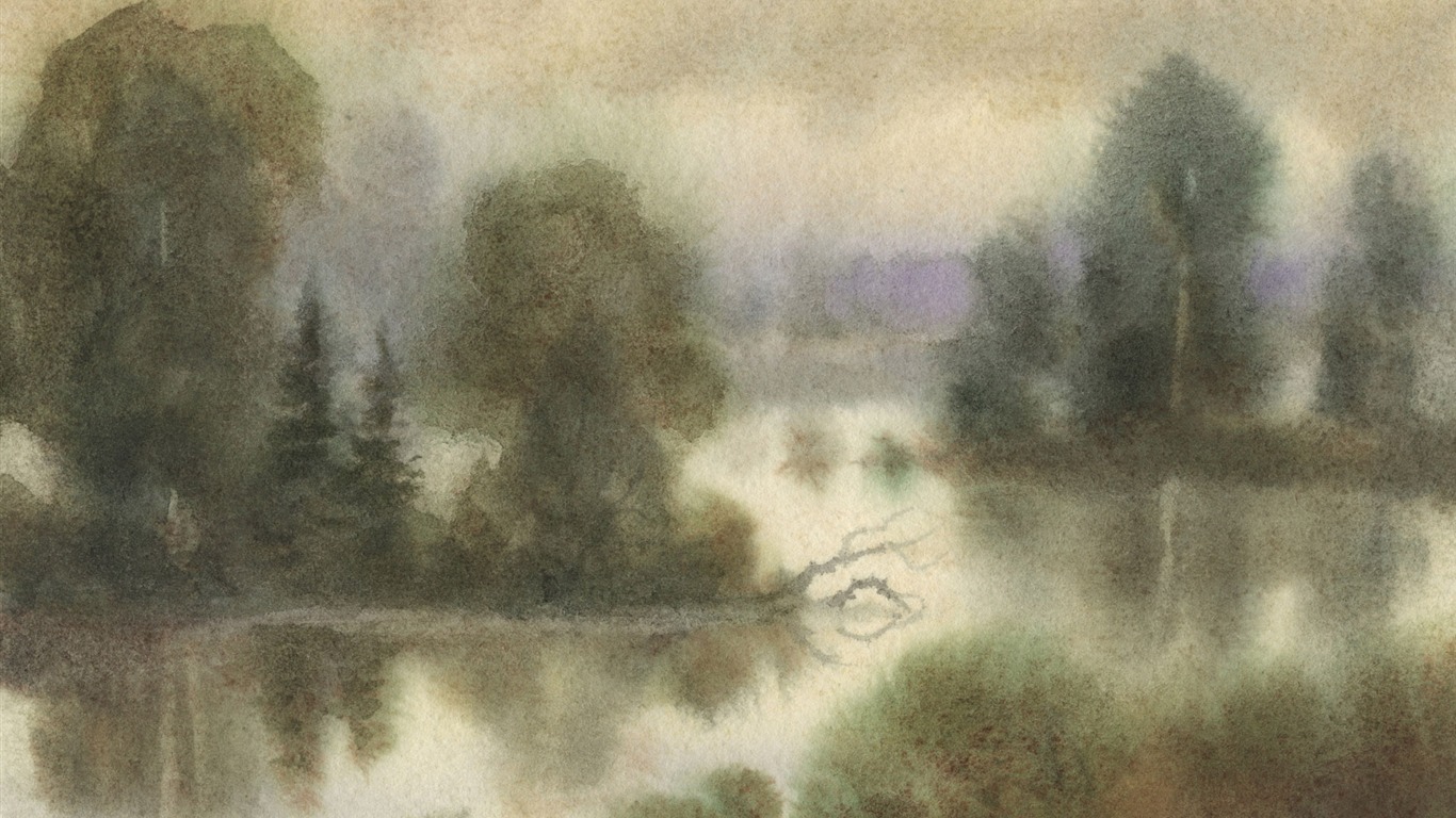 水彩景色 手绘壁纸(二)3 - 1366x768
