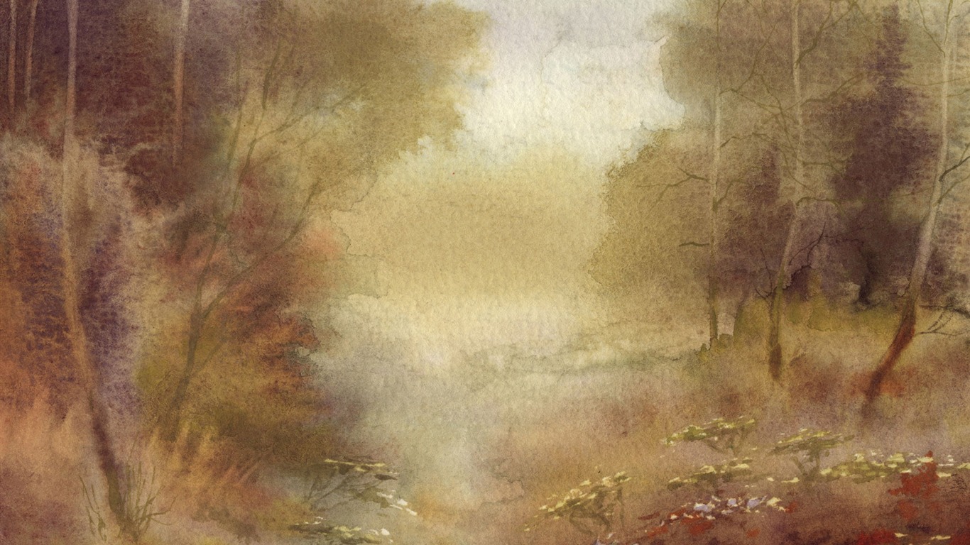 Watercolor landscape hand-painted wallpaper (2) #4 - 1366x768