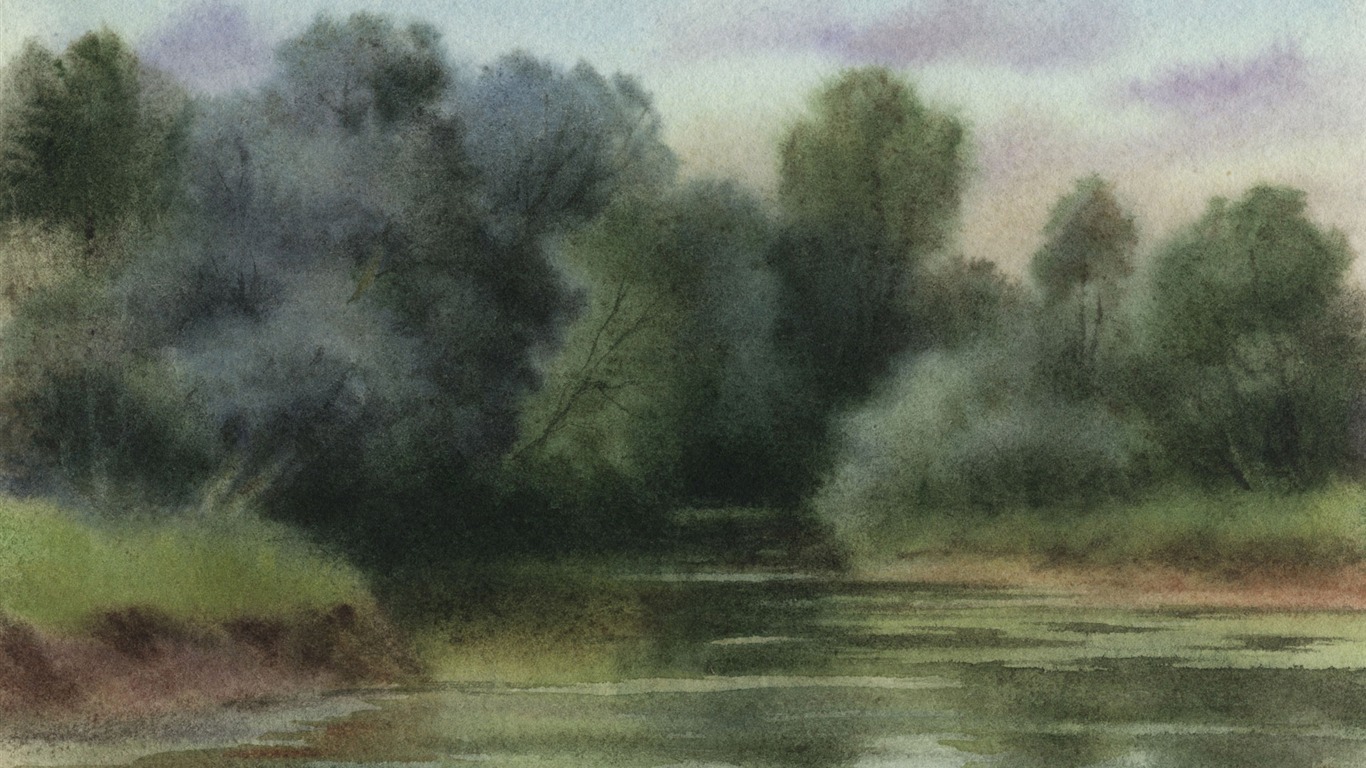 Watercolor landscape hand-painted wallpaper (2) #11 - 1366x768