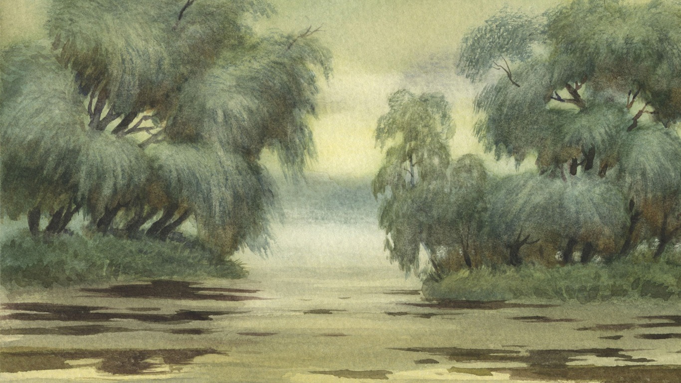 Watercolor landscape hand-painted wallpaper (2) #14 - 1366x768