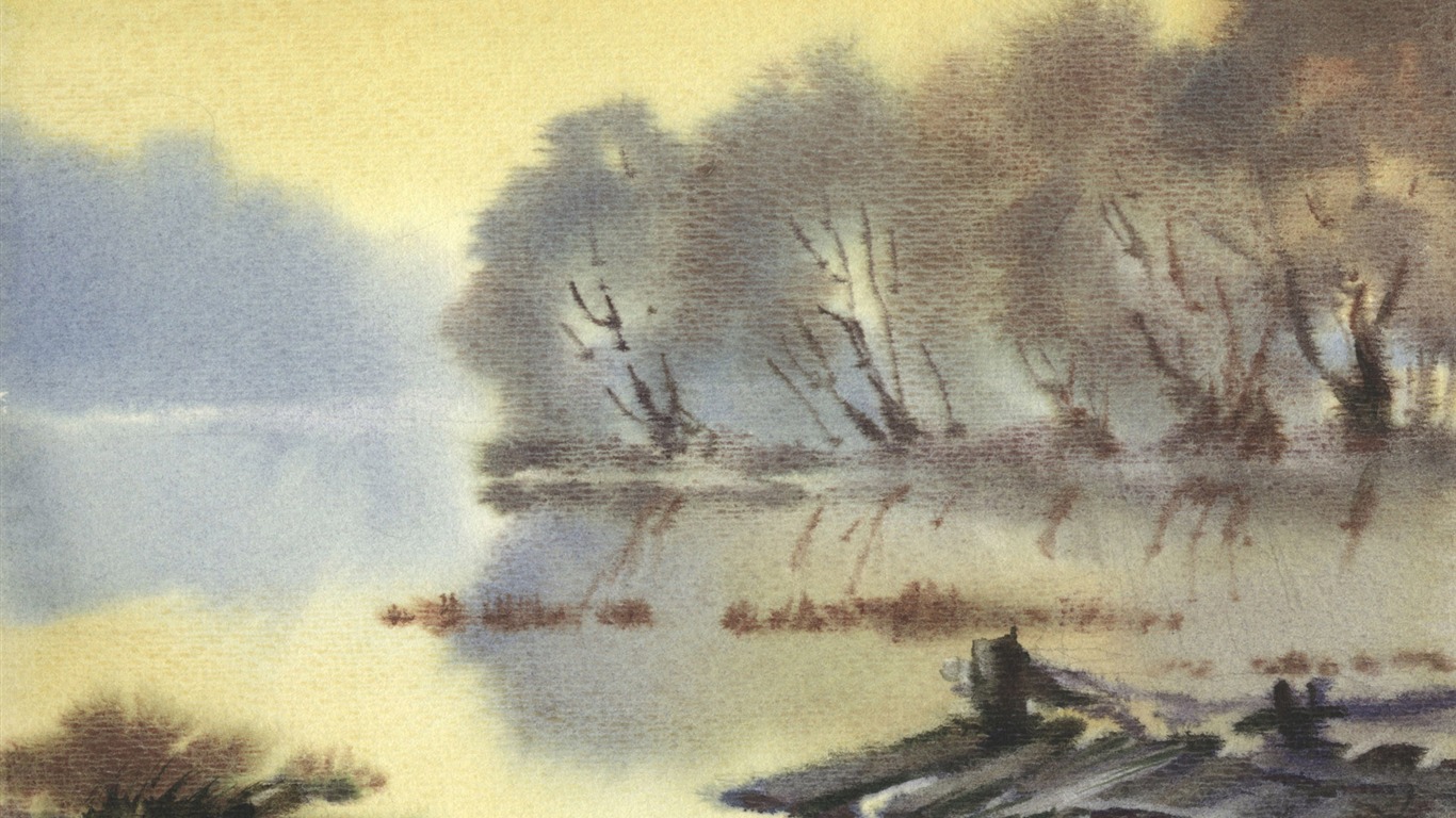 Watercolor landscape hand-painted wallpaper (2) #16 - 1366x768