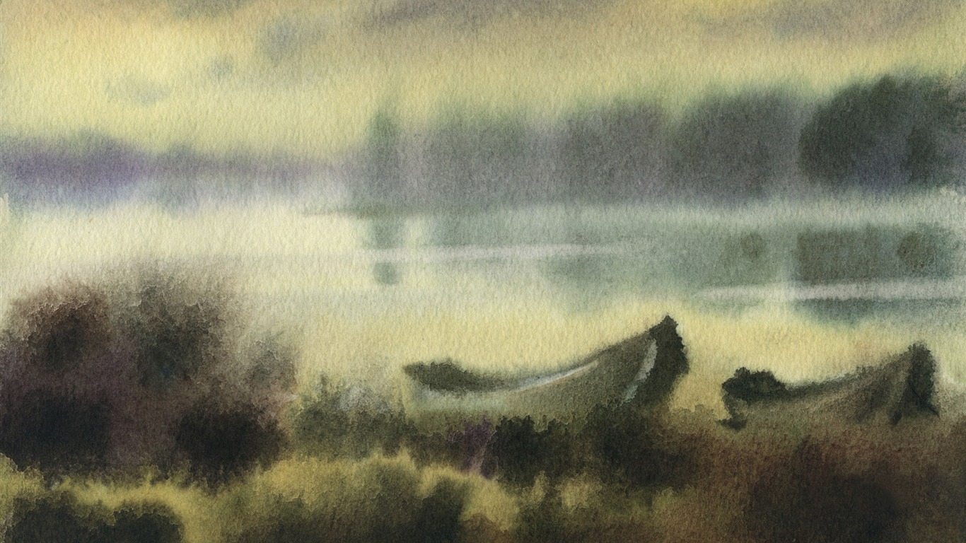 Watercolor landscape hand-painted wallpaper (2) #17 - 1366x768