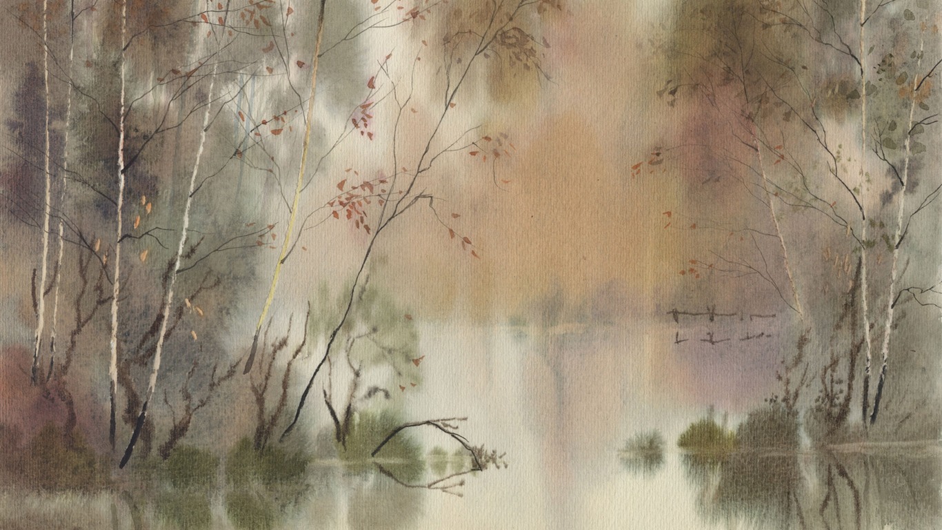 Watercolor landscape hand-painted wallpaper (2) #18 - 1366x768