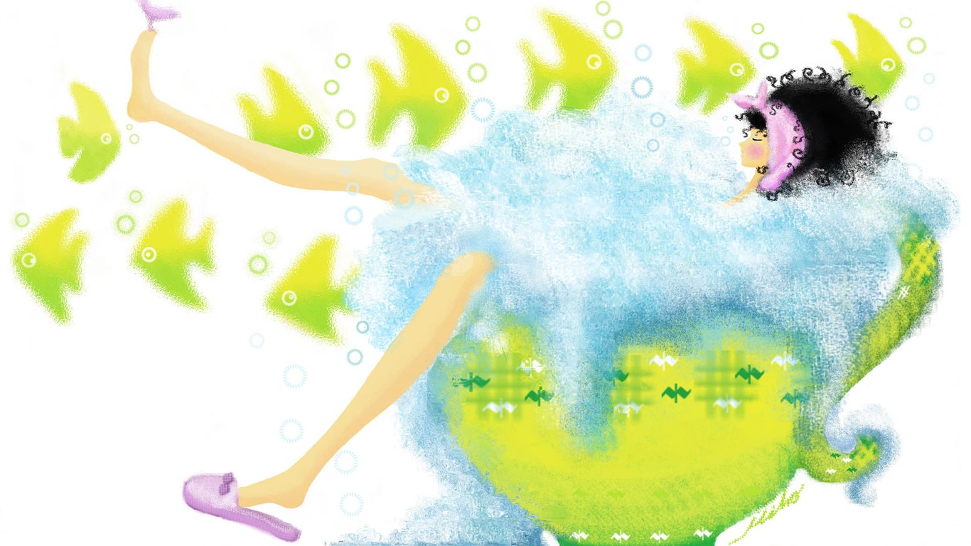 Hand-painted wallpaper girl romance (1) #14 - 1366x768