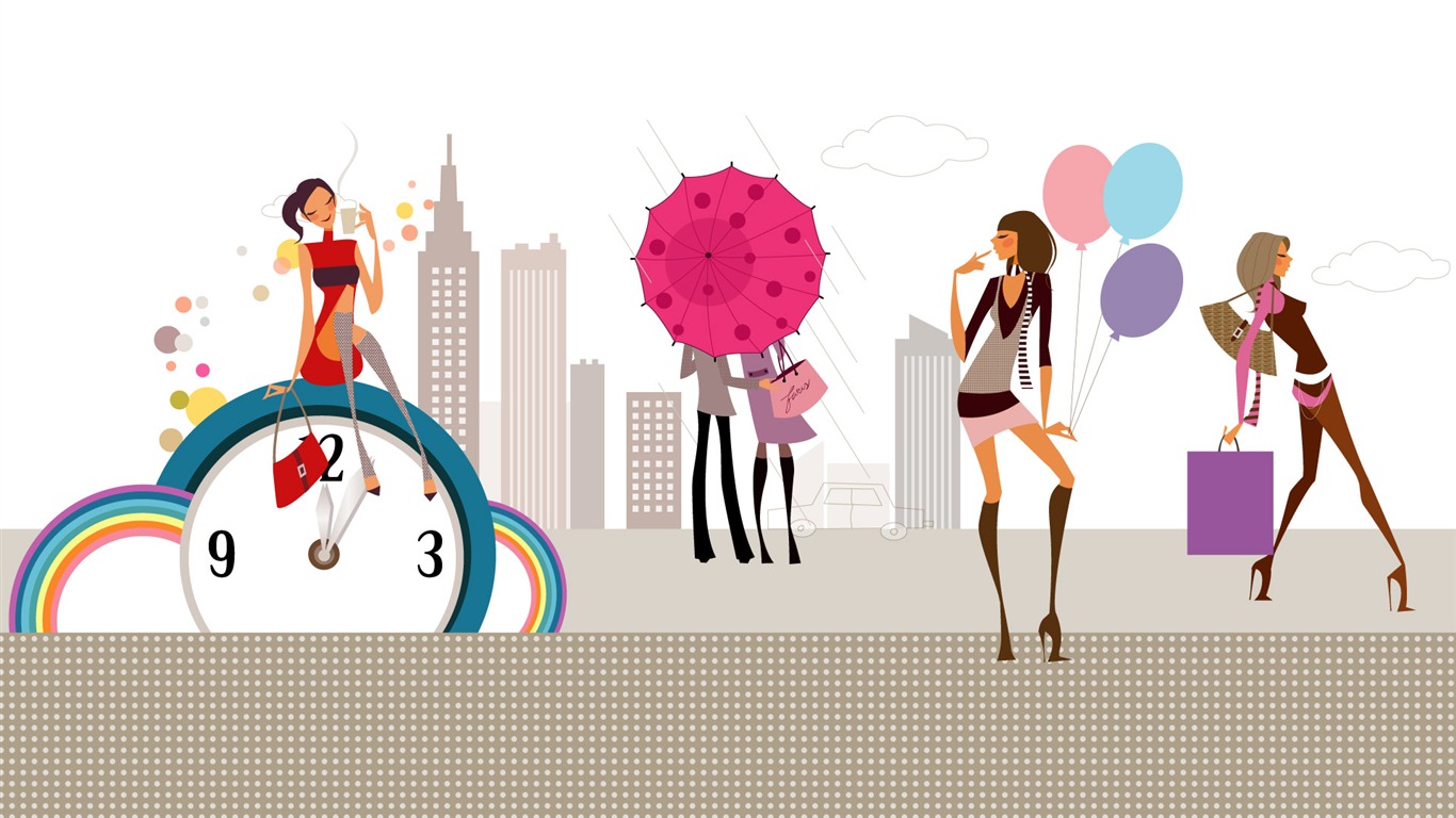 Fashion Girls Vector Wallpaper (1) #3 - 1366x768