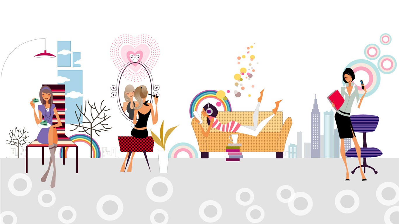 Fashion Girls Vector Wallpaper (1) #6 - 1366x768