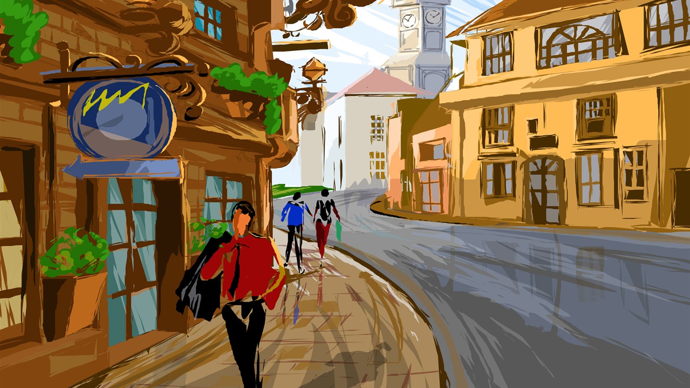 Lines of hand-painted wallpaper widescreen #14 - 1366x768