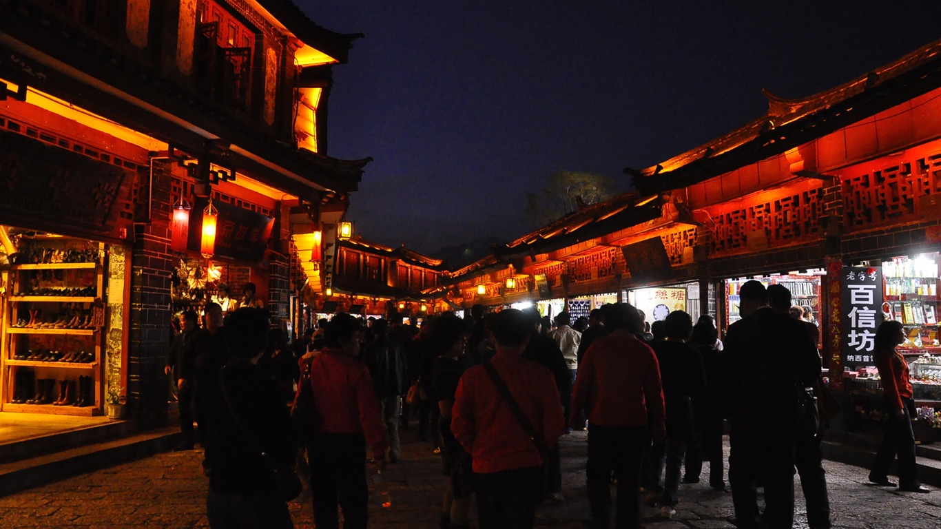 Starobylé město Lijiang Night (Staré Hong OK práce) #3 - 1366x768