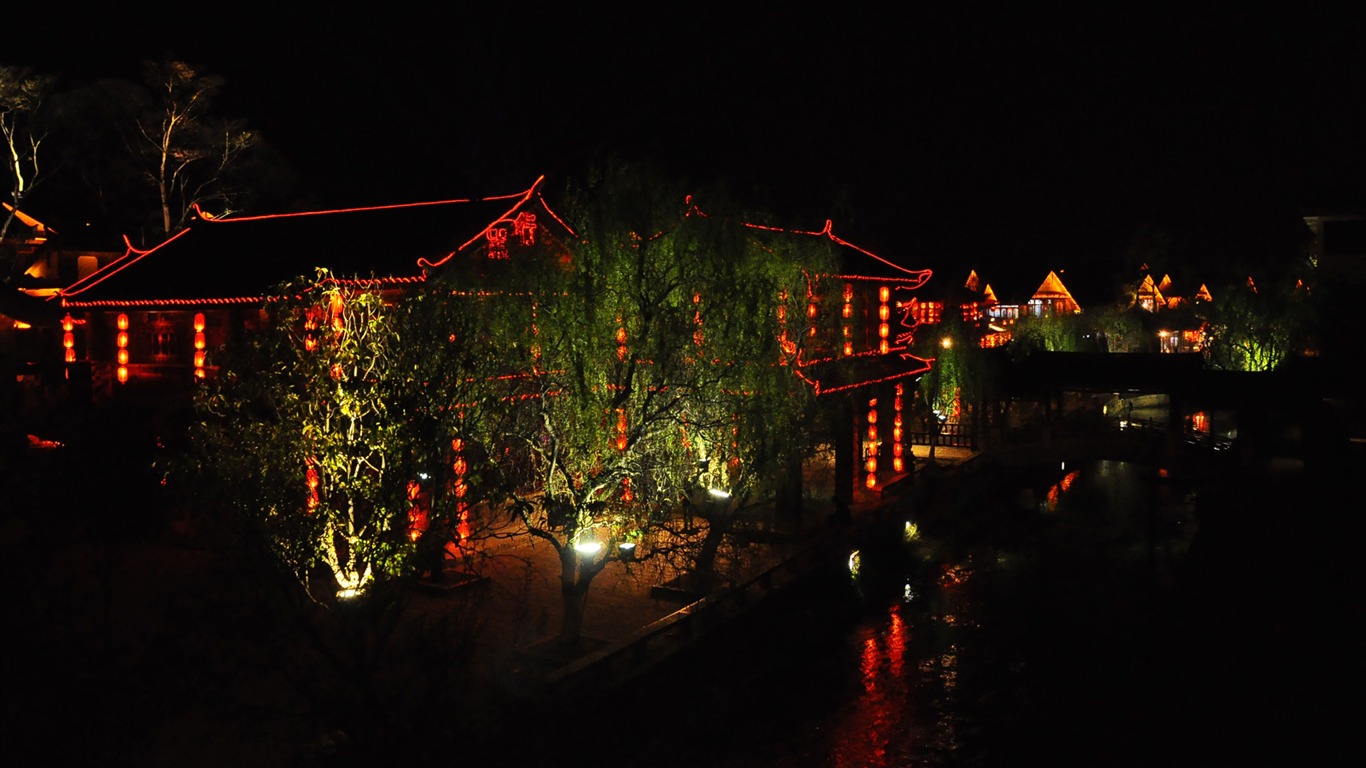 Starobylé město Lijiang Night (Staré Hong OK práce) #10 - 1366x768