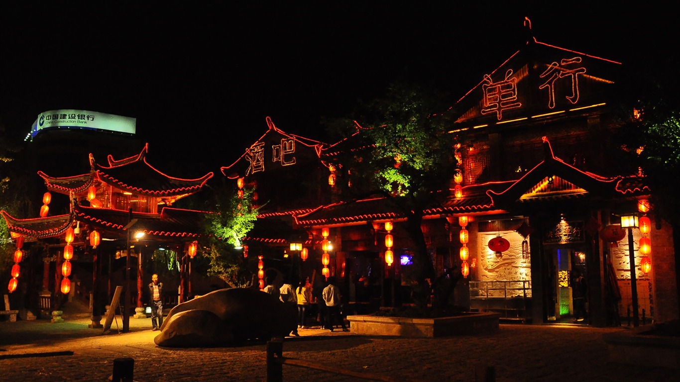 Starobylé město Lijiang Night (Staré Hong OK práce) #12 - 1366x768