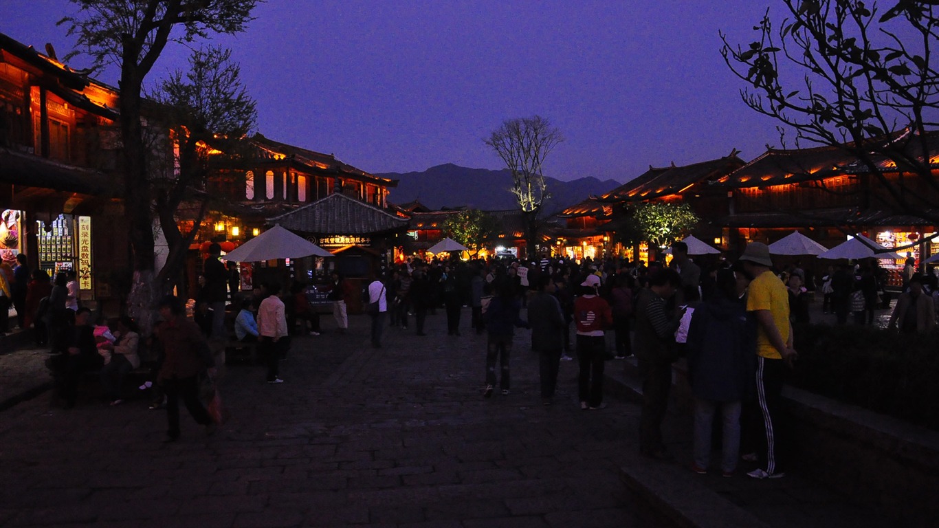 Starobylé město Lijiang Night (Staré Hong OK práce) #20 - 1366x768