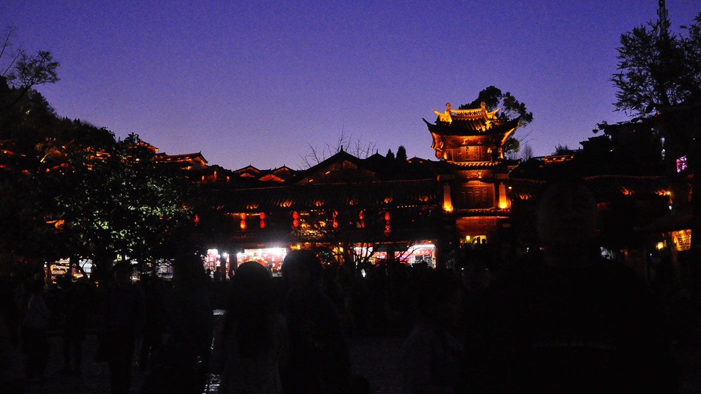 Starobylé město Lijiang Night (Staré Hong OK práce) #29 - 1366x768