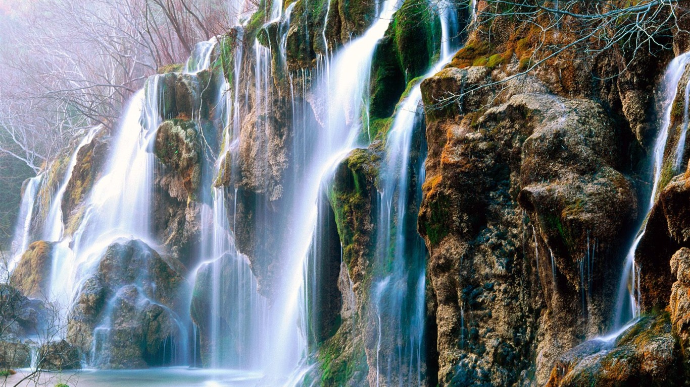 Waterfall streams wallpaper (6) #1 - 1366x768