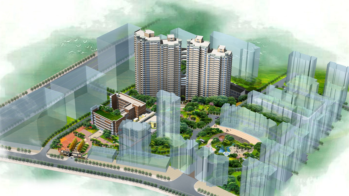 建築園林效果 高清壁紙(一) #5 - 1366x768