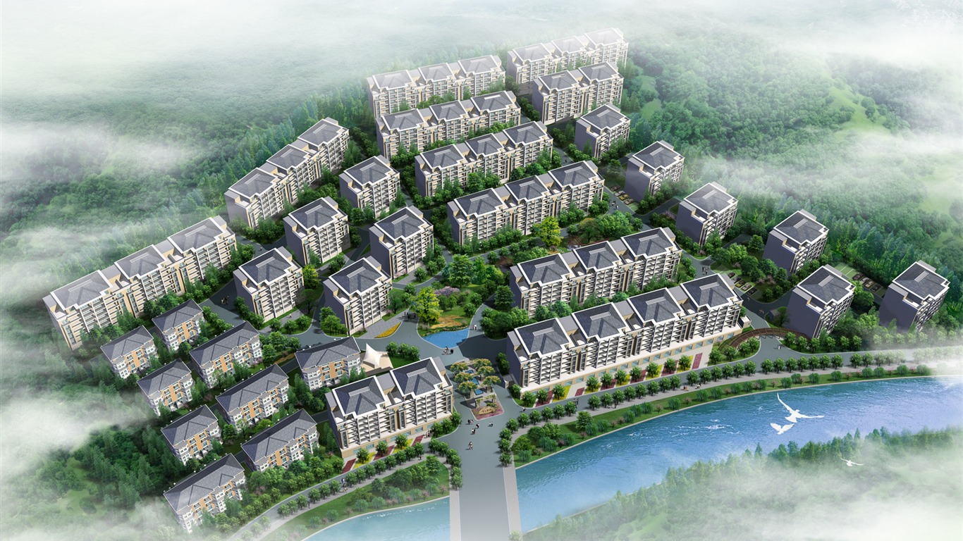 Effects of architecture and garden HD wallpaper (1) #9 - 1366x768