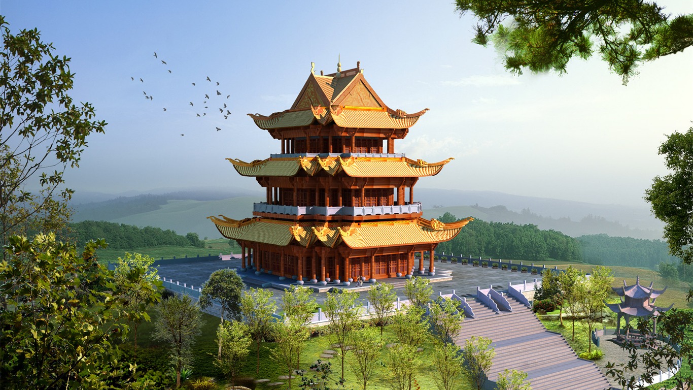 建築園林效果 高清壁紙(三) #1 - 1366x768