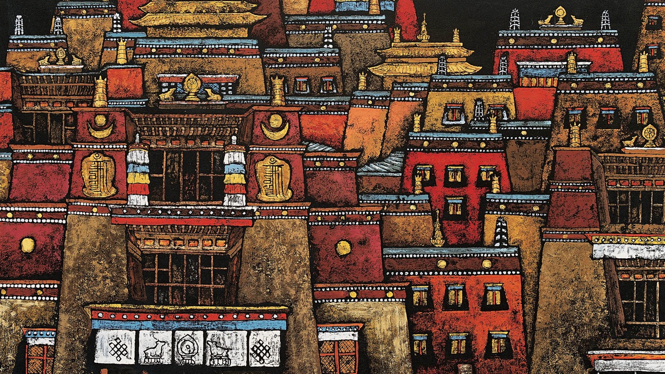 藏族祥巴版画 壁纸(一)18 - 1366x768