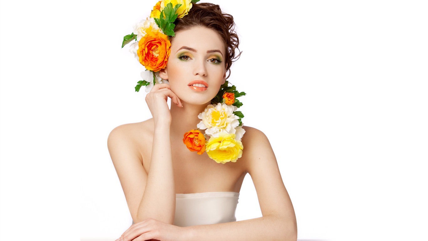 Woman flower large wallpaper (2) #19 - 1366x768