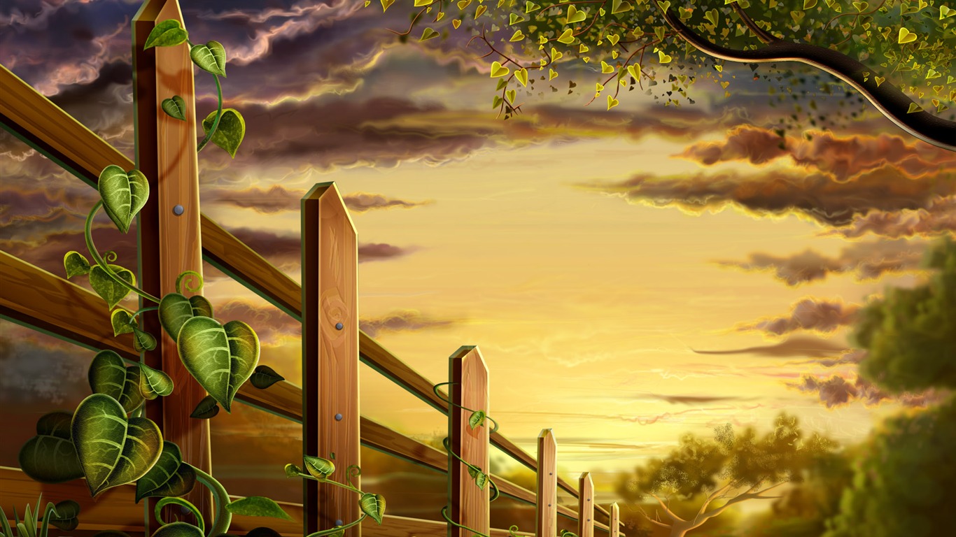 Colorful hand-painted wallpaper landscape ecology (2) #4 - 1366x768